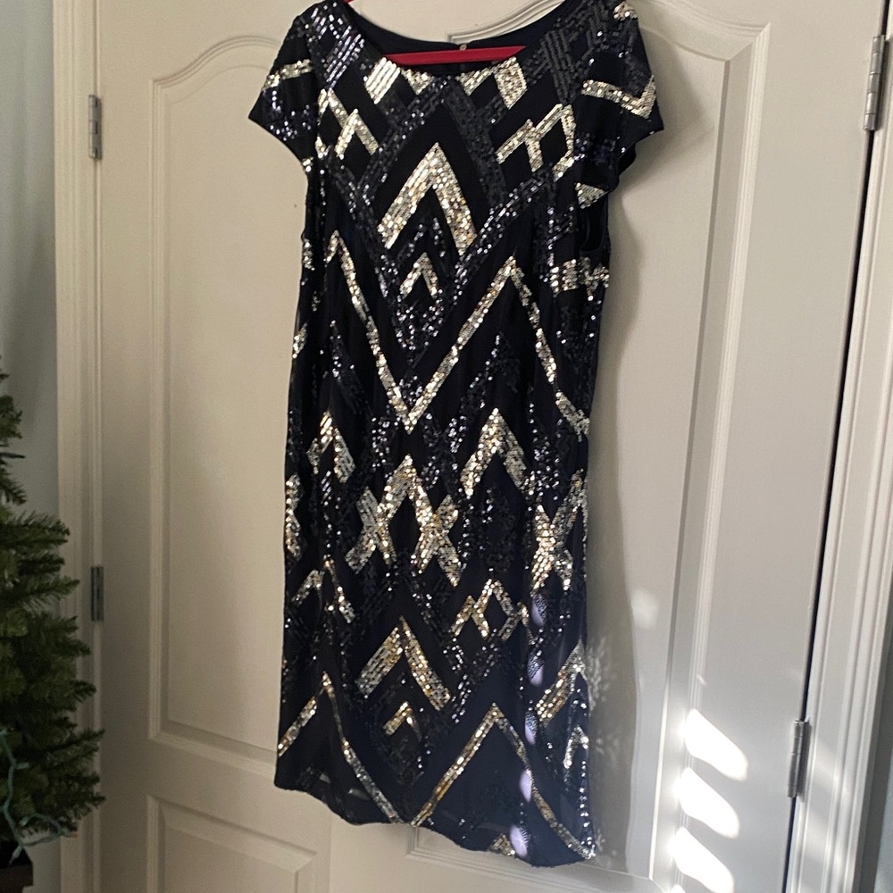 Glamorous Sequin Mini Dress in Dark Blue and Silver